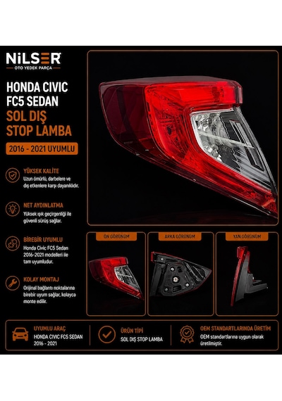Honda Civic Fc5 Sedan Sol Dış Stop Lamba 2016-2021