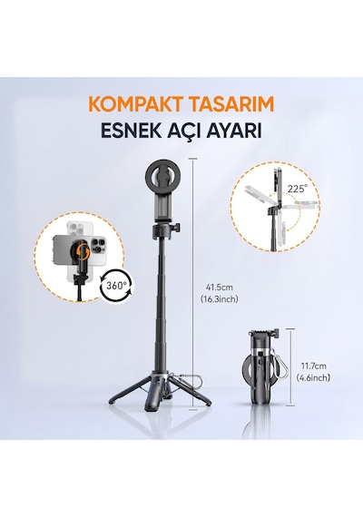Juo Jst20 Kumandalı Mini Tripod Monopod Selfie Çubuğu Android Apple iPhone Uyumlu Beyaz