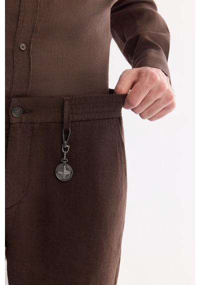 Avva Erkek Kahve Beli Lastikli %100 Keten Relaxed Fit Pantolon B003032
