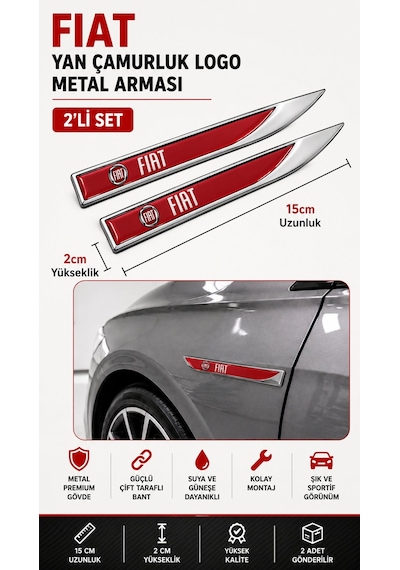 Fiat Metal Damla Desen Çamurluk Yan Çıtası Logo Amblem 2 Li Set 1