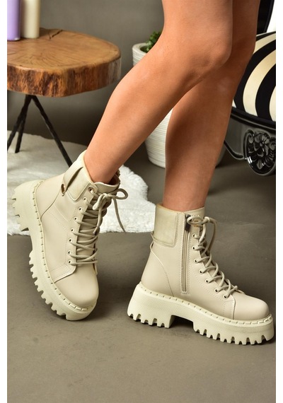 Fox Shoes R973970109 Bej Kalın Tabanlı Kadın Bot Bej