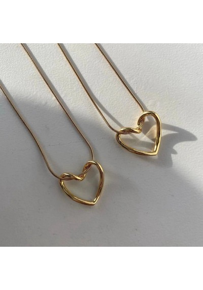 Lente Aksesuar Kadın Çelik Düğüm Kalp Kolye - Minimalist Geçmeli Kalp Ve Yılan Zincir Gold