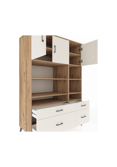 Kronos Dolap 10 Raflı 4 Çekmeceli 3 Kapaklı 132x59x195 Çam-ay... Çam
