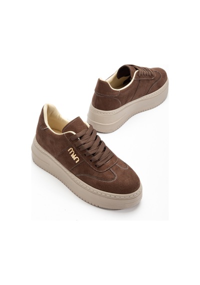 Bahrina Kadın Beyaz Cilt Kalın Taban Tokalı Sneaker Kahverengi