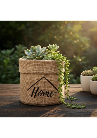 Lexroo "home" Mini Jüt Saksı Kılıfı Krem Renk Katlanabilir Kumaş Bitki Sepeti Standart