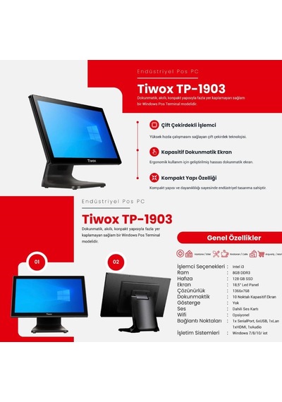 Tıwox Tp-1903 I3 8gb Ram 128gb Ssd 18.5" Endüstriyel Pos Pc