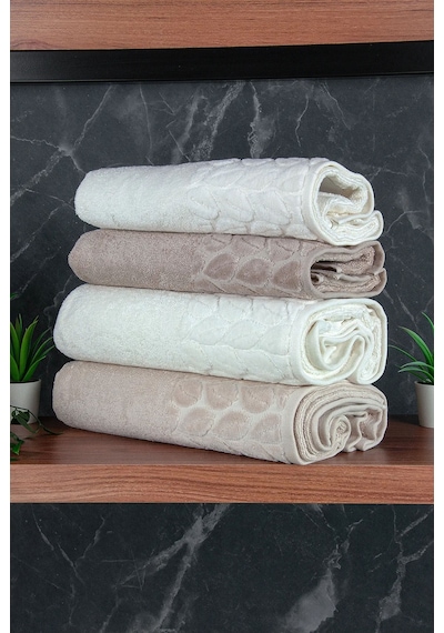 Hazal %100 Pamuklu Kutulu 4'lü Banyo Havlu Seti Hamam Takımı 50x90 - 90x150 Bej-krem - 00081 Bej