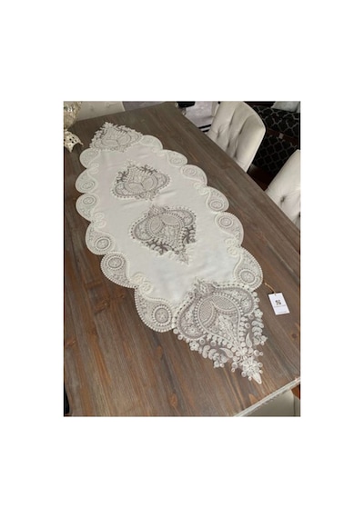 Salon Takımı 5 Parça Keten Dantelli Krem Çok Renkli