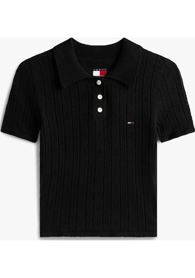 Tommy Jeans Tjw Poıntelle Polo Kadın Siyah Kazak Dw0dw20965bds Siyah