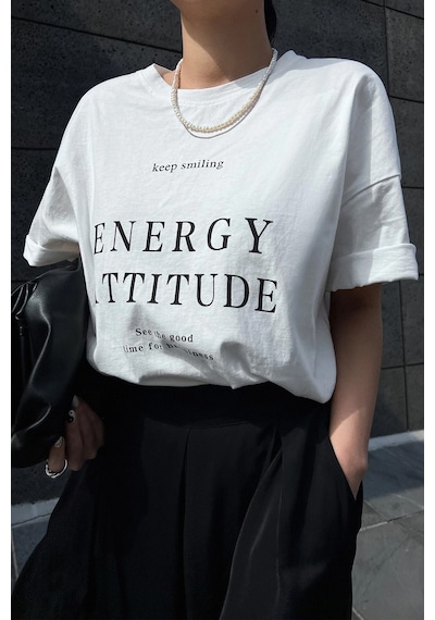 Unisex Energy Baskılı Tasarım Tshirt Beyaz