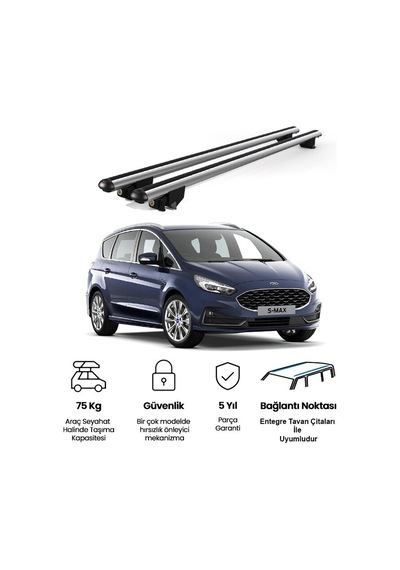 Kanca Ford S-max 2015 Ve Sonrası Uyumlu Gri Kilitli Ara Atkı 120cm Port Bagaj Tavan Barı
