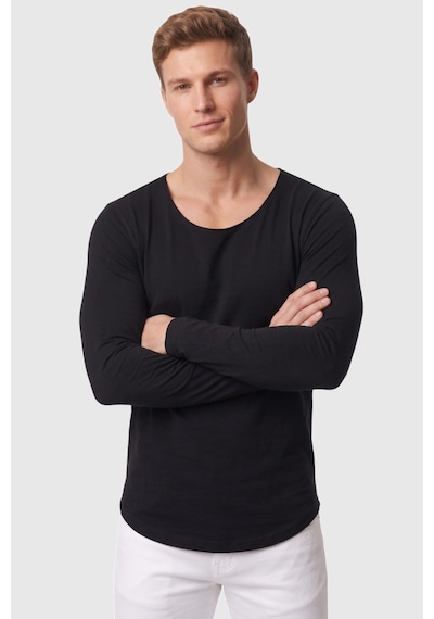 Rizzup Erkek Siyah %95 Pamuk Slim Fit Kesik Açık Yaka Likralı Penye Sweatshirt Oval Kesim 2602299