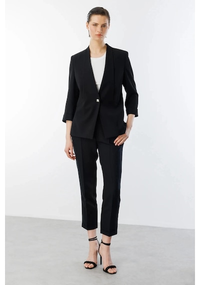 Ekol Kadın Tek Düğmeli Siyah Blazer Ceket 04128 Siyah