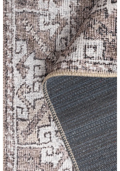 Artloop Stonart Eskitme Vintage Desenli Kahverengi Otantik Yıkanabilir Şönil Halı Al 460 Kahverengi 4