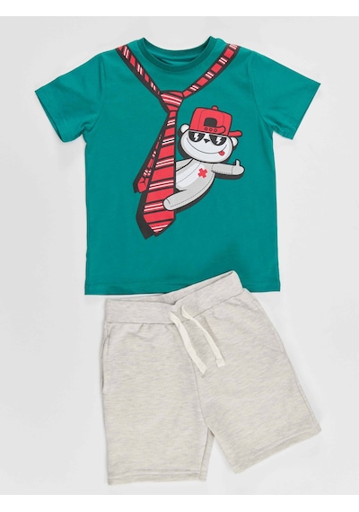 Denokids Kravat Koala Erkek Çocuk T-shirt Şort Takım Çok Renkli