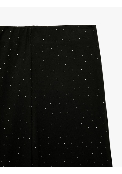 Koton Normal Bel Taş Detaylı Regular Fit Viskon Bol Paça Eşofman Altı Siyah 7wal40126ık