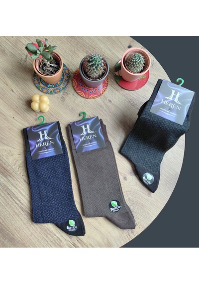 Heren Socks Heren Bambu 3'lü Asorti Hışır Kağıtlı Erkek Royal Soket , Burun Dikişsiz, Yıkamalı Siyah - Lacivert - Bej
