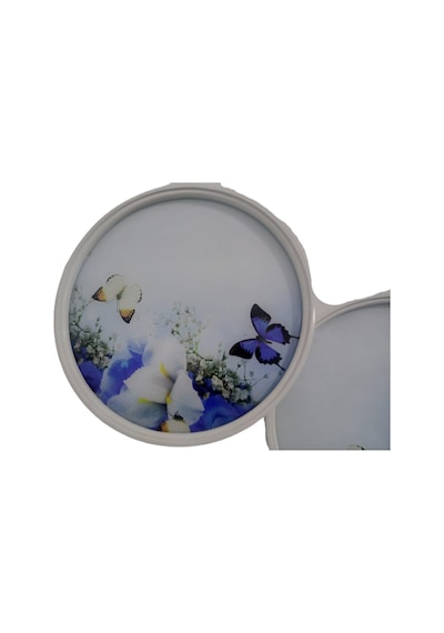 Zigon Sehpa Çember Mavi Kelebek Model Kayın Retro Parlak Ceviz 3