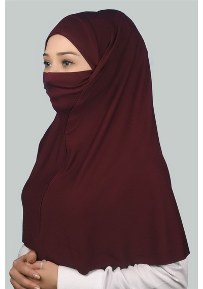 Altobeh Hazır Türban Peçeli Pratik Eşarp Tesettür Nikaplı Hijab - Namaz Örtüsü Sufle (XL) - Bordo