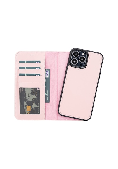 Plm Apple İphone 13 Pro Max Uyumlu Deri Cüzdanlı Kılıf Nu2 Pembe Acı Kahverengi