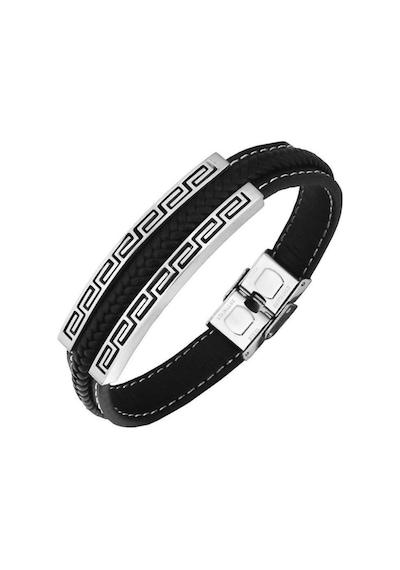 Brezza Lusso Jewelry Deri 316 L Çift Greek Desenli Paslanmaz Çelik Erkek  Bileklik Beyaz