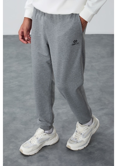 Tommy Life Gri Melanj Klasik Cepli Standart Kalıp Manşetli Erkek Eşofman Alt - 84652 GB MELANJ