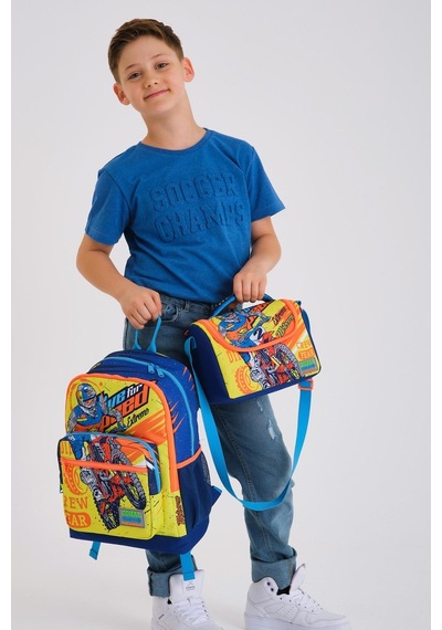 Coral High Kids Fosforlu Sarı Saks Motorsiklet Desenli Okul Çanta Seti Set0123742