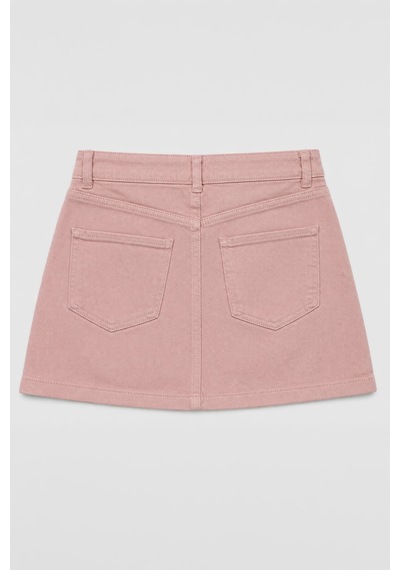 Blue White %100 Pamuk Yüksek Bel Mini Jean Etek Pembe