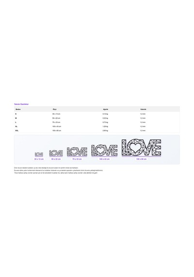 Love Yazı Metal Duvar Tablosu - Metal Duvar Sanatı - Beyaz - 30 X 70 Cm