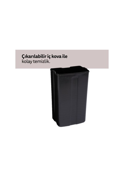 Ariane Metal Pedallı Antrasit 30 L Çöp Kutusu, Çıkarılabilir Kova, Poşet Sabitleme, Geniş Pedal Bej