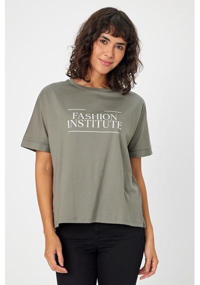 Alexandergardı Bisiklet Yaka Baskılı Yırtmaçlı T-shirt B24-00212 001