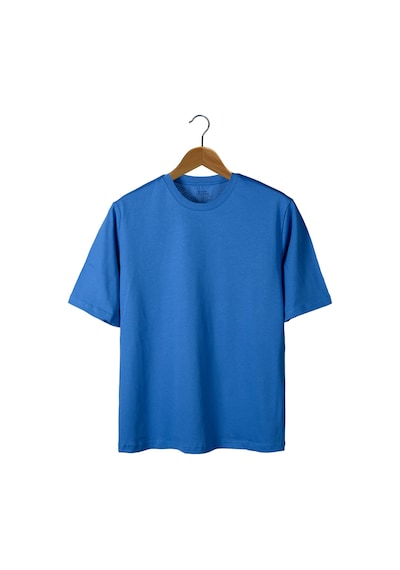 Mavi Nefes Alan Kumaş Oversize Kalıp Bisiklet Yaka T-shirt Mavi
