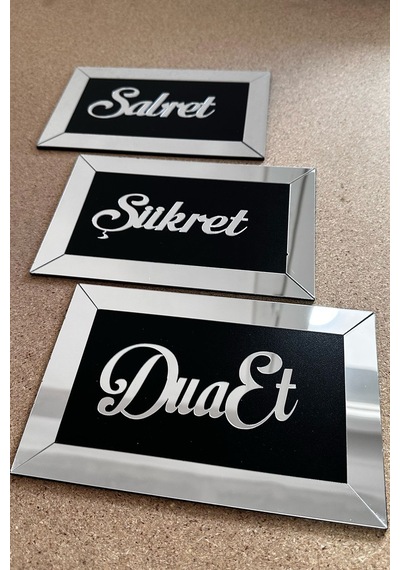 Sabret Şükret Dua Et 3lü Set Duvar Dekoru Gümüş