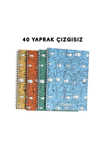A5 Spiralli Kafalar Defter 40 Yaprak 4'lü Tamamı Çizgisiz