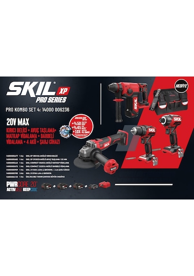 Skil Pro Kombo Set 4 3851CA 20V Max Kırıcı Delici + 3930CB Avuç Taşlama + 3065CA Matkap Vidalama + 3225CA Darbeli Vidalama + 2.5AH+ 3 Adet 4AH Akü+şarj Cihazı Skil Pro Kombo Set 4 3851CA 20V Max Kırıcı Delici + 3930CB Avuç Taşlama + 3065CA Matkap Vidalama + 3225CA Darbeli Vidalama + 2.5AH+ 3 Adet 4AH Akü+şarj Cihazı