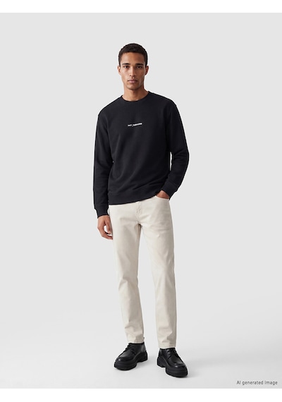 Lcw Vision Siyah Bisiklet Yaka Slogan Baskılı Erkek Sweatshirt