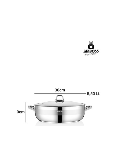 Saphire Paslanmaz Çelik 30x9 Cm Cam Kapaklı Basık Tencere