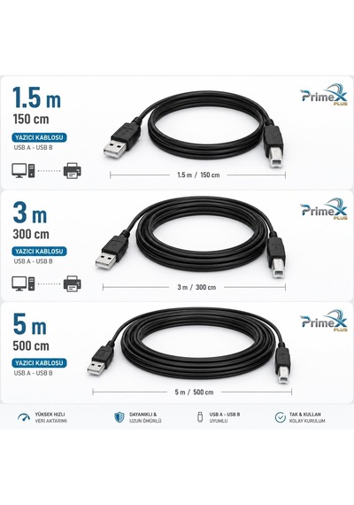Primex Px-y15 1.5 Metre Siyah Usb Yazıcı Kablosu, Usb-a To Usb-b Printer Kablo, Yazıcı Tarayıcı Fotokopi Cihazı Bağlantı Kablosu, Pc Laptop Usb-b Girişli Yazıcılar İle Uyumlu