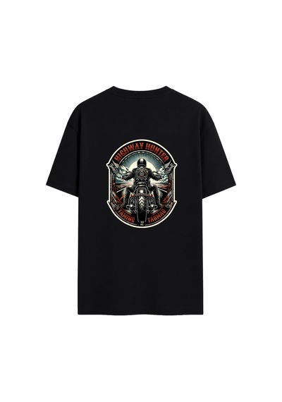 Black Nova Oversize Baskılı Unisex %100 Pamuk T-shirt Highway Hunter Siyah
