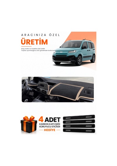 Fiat Doblo 2023-2026 Uyumlu Torpido Koruma Örtüsü Oto Kılıfı - Siyah Bej