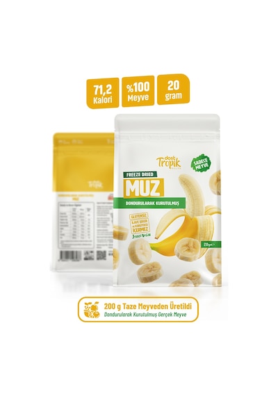 Dondurularak Kurutulmuş Muz 20 G Freeze Dried Meyve Cipsi Çıtır Meyve Kurusu 2 Adet