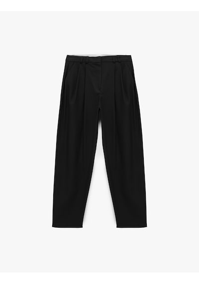 Koton Koton X Sibil Çetinkaya - Pileli Cepli Kumaş Havuç Pantolon Siyah 6wak40143pw Siyah