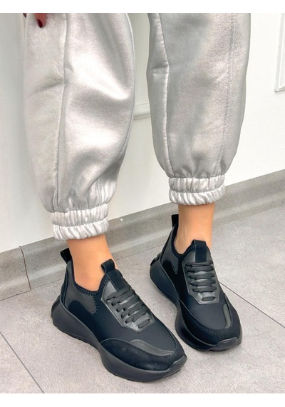 Erva'nın Butiği Siyah Triko Mines Kadın Bağcıklı Sneakers-5219