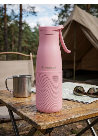 Puccon Pembe 500 Ml Paslanmaz Çelik Termos - Silikon Kaplı Dalga Okul, Günlük, Kamp - 50020