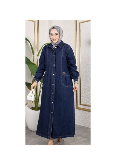 Harman Butik Kadın Düğmeli Cepli Kar Yıkamalı Denim Kot Kap Lacivert Lacivert