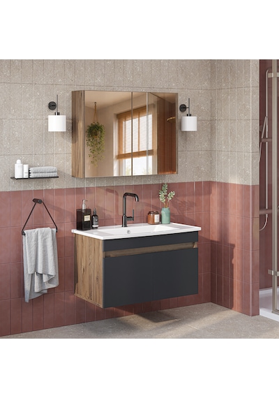 Lavabolu Mdf 80 Cm Banyo Alt Dolabı + Aynalı Üst Dolabı , Banyo Dolabı Takımı Atlantik Çam - Antrasit Lavabolu Mdf 80 Cm Banyo Alt Dolabı + Aynalı Üst Dolabı , Banyo Dolabı Takımı Atlantik Çam - Antrasit