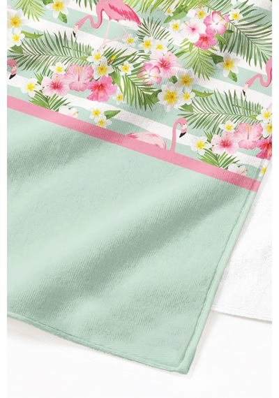 Flamingo Tropikal Çiçekli Plaj Havlusu - Mint Pembe Marine Hibiskus Hızlı Kuruyan Mikrofiber Havlu Bulut Melon