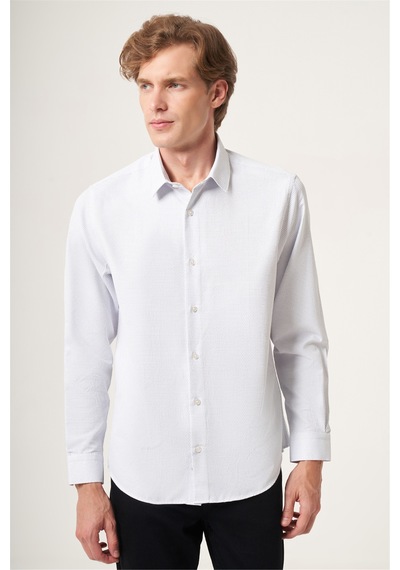 İmza Beyaz-lacivert Sert Yaka Slim Fit Pamuklu Gömlek 1004265123 Beyaz - Lacivert