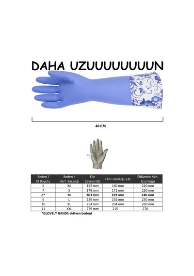 Glovely Hands Lateks Temizlik Eldiveni Ekstra Uzun Kollu, Kaymaz, Suya Dayanıklı, Pamuksu İç Dokulu, Mutfak & Ba 82171563