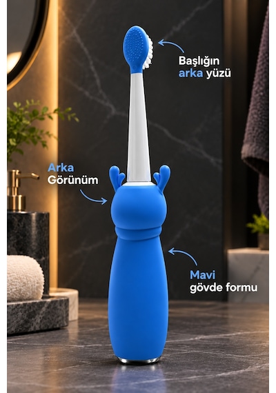 Şarjlı Diş Fırçası Mavi Geyik Tasarımlı Oval Başlıklı Beyaz